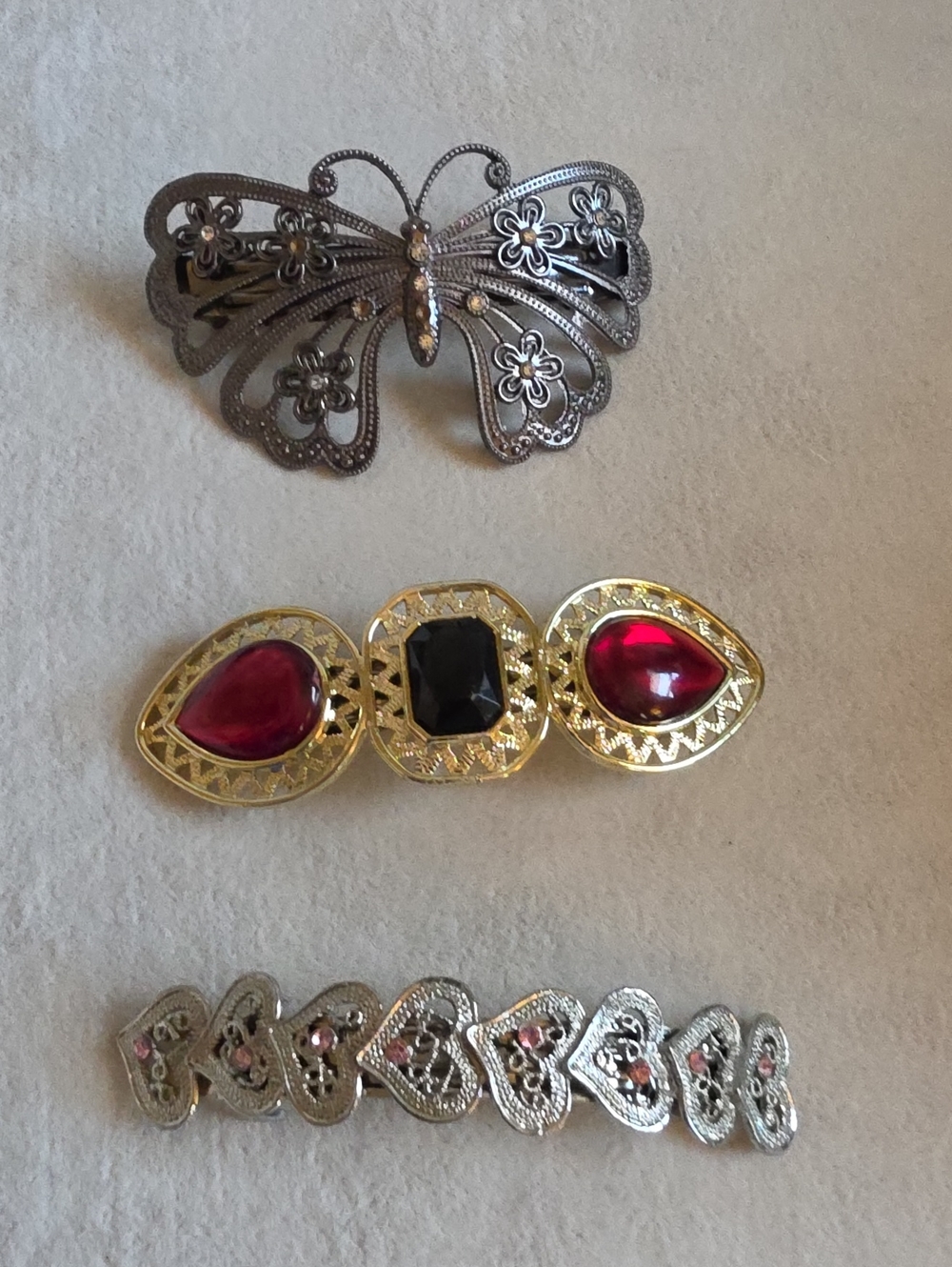 3 HAIR CLIPS, Butterfly 3 Missing Stones. Unbranded GUC